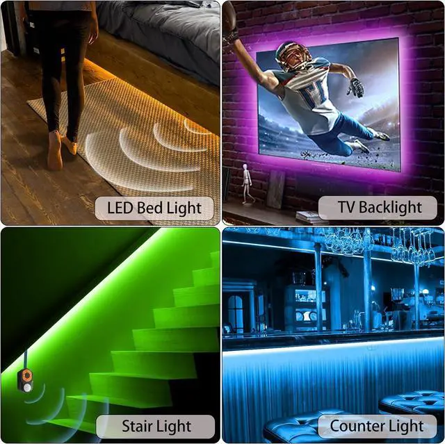 Alt view image 6 of 6 - Motion Sensor LED Light Strip 19.68ft Under Bed Lights RGB 3 Mode Motion Activated Bed Light with Music Sync and Timer Dimmable Color Changing LED Lights Father Day Gifts