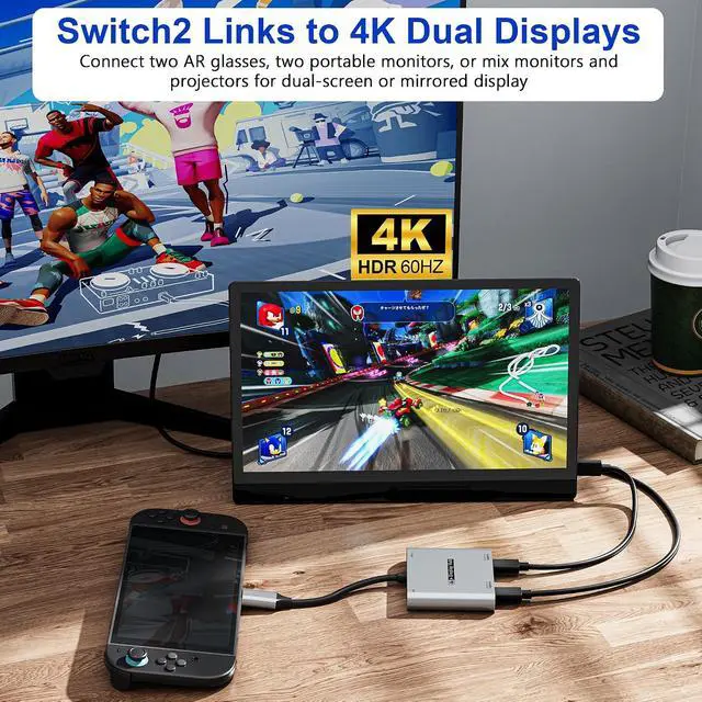 Alt view image 4 of 7 - 4-in-1 Dual USB-C Display Hub for AR Glasses 4K@60Hz Video Output 100W PD Input 5Gbps USB 3.0 Charge & Play for AR Glasses Switch 2 Deck Laptops Portable Monitors & Type-C Displays