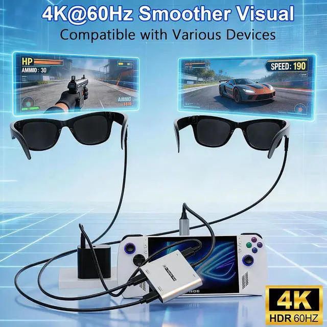Alt view image 5 of 7 - 4-in-1 Dual USB-C Display Hub for AR Glasses 4K@60Hz Video Output 100W PD Input 5Gbps USB 3.0 Charge & Play for AR Glasses Switch 2 Deck Laptops Portable Monitors & Type-C Displays