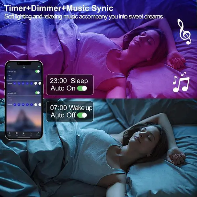 Alt view image 4 of 6 - Motion Sensor LED Light Strip 19.68ft Under Bed Lights RGB 3 Mode Motion Activated Bed Light with Music Sync and Timer Dimmable Color Changing LED Lights Father Day Gifts