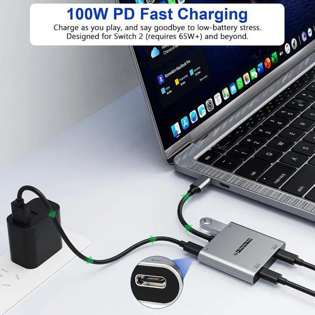 Alt view image 7 of 7 - 4-in-1 Dual USB-C Display Hub for AR Glasses 4K@60Hz Video Output 100W PD Input 5Gbps USB 3.0 Charge & Play for AR Glasses Switch 2 Deck Laptops Portable Monitors & Type-C Displays