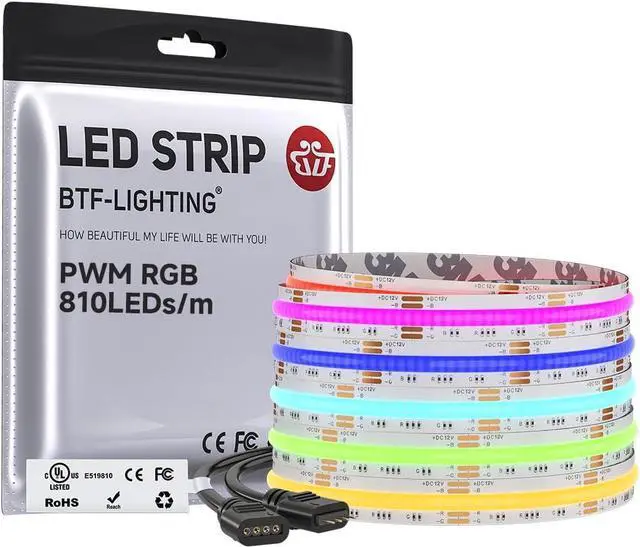 Main image of FCOB COB RGB LED Strip Light UL Listed 810LEDs/m High Density Flexible Color Changing Light DC12V 16.4FT 10mm Width for Bedroom Cabinet Home Indoor Decor(No Adapter or Controller)