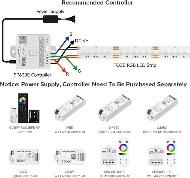 Alt view image 4 of 7 - FCOB COB RGB LED Strip Light UL Listed 810LEDs/m High Density Flexible Color Changing Light DC12V 16.4FT 10mm Width for Bedroom Cabinet Home Indoor Decor(No Adapter or Controller)