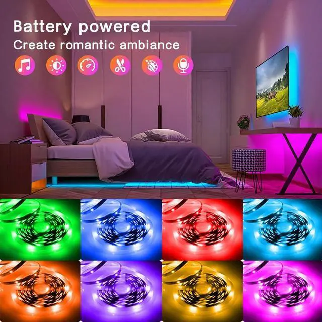 Alt view image 3 of 7 - Battery Powered Led Strip Lights 2x16.4Ft (32.8Ft) Two Sets of Strip Light with 4 AA Battery Box/USB RGB LED Lights Remote and APP Control