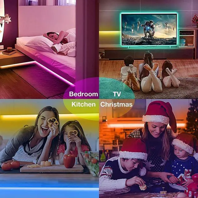 Alt view image 2 of 7 - Battery Powered Led Strip Lights 2x16.4Ft (32.8Ft) Two Sets of Strip Light with 4 AA Battery Box/USB RGB LED Lights Remote and APP Control
