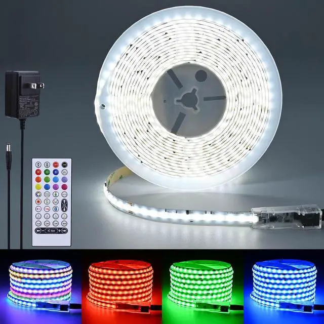 Main image of RGBW IC COB LED Strip Kit Cool White 6000K 16.4FT 24V 480LEDs/M | WS2811 IC Addressable Music-Sync Dimmable Color Changing Multicolor RGB+CW LED Tape Kit for Bedroom Gaming Room Party Lights