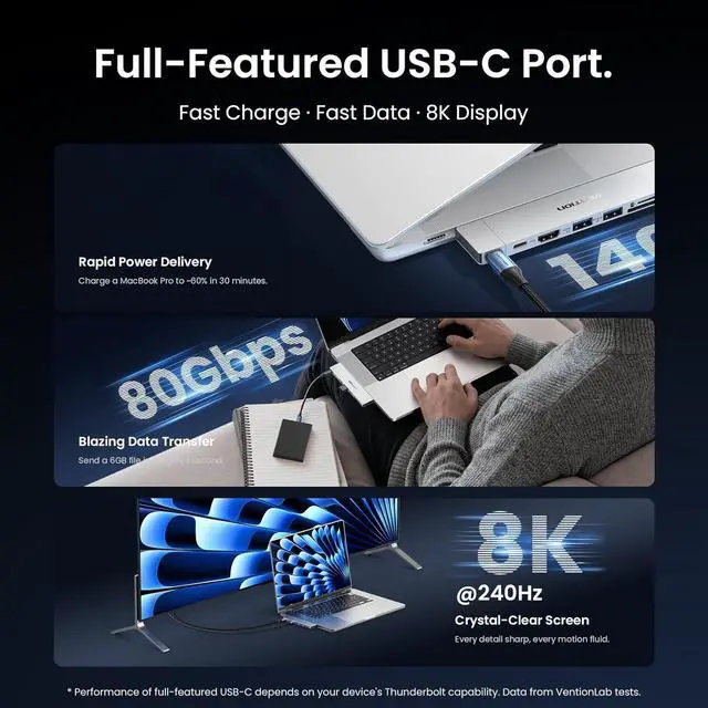 Alt view image 5 of 7 - USB C Hub for MacBook Neo/Air/PRO 80Gbps Detachable Magnetic 8K USB-C Dock with 4K@240Hz HDMI 140W MAX PD SD/TF Reader for Laptops/ipad Charging Multiport Adapter(Silver)