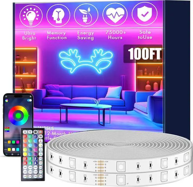 Main image of 100FT Outdoor LED Strip Lights IP68 RGB LED Lights with Remote and APP Control Outdoor Strip Lights for Pool Balcony Roof Garden Stairs (1 Roll)