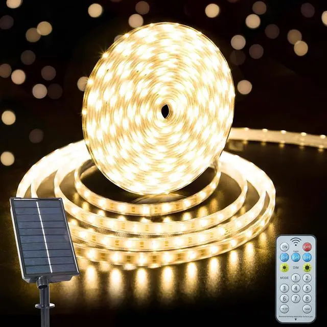 Main image of 33Ft Solar Strip Lights Outdoor 640 LED Solar Strip Lights with 8 Modes Remote Timer Flexible Waterproof Tape Lights for Garden Yard Party Decor (Warm White)