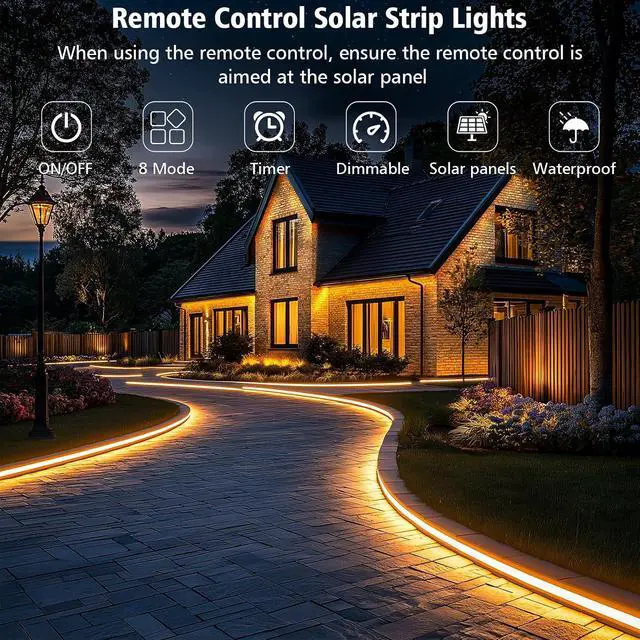 Alt view image 2 of 7 - 33Ft Solar Strip Lights Outdoor 640 LED Solar Strip Lights with 8 Modes Remote Timer Flexible Waterproof Tape Lights for Garden Yard Party Decor (Warm White)