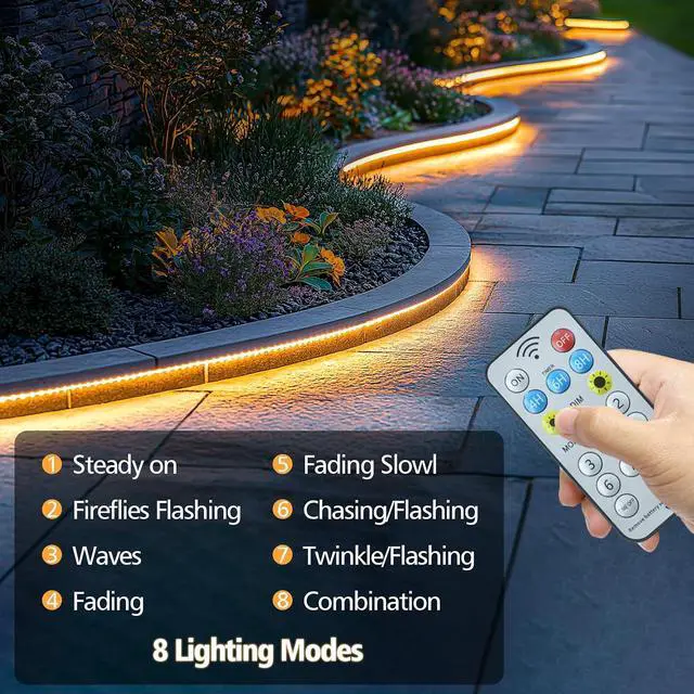 Alt view image 5 of 7 - 33Ft Solar Strip Lights Outdoor 640 LED Solar Strip Lights with 8 Modes Remote Timer Flexible Waterproof Tape Lights for Garden Yard Party Decor (Warm White)