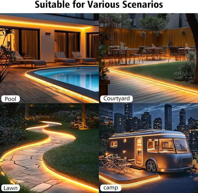Alt view image 6 of 7 - 33Ft Solar Strip Lights Outdoor 640 LED Solar Strip Lights with 8 Modes Remote Timer Flexible Waterproof Tape Lights for Garden Yard Party Decor (Warm White)