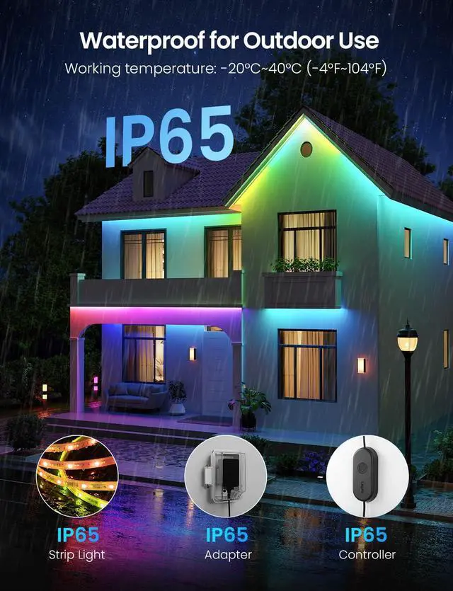 Alt view image 2 of 7 - SW1 AI Smart Outdoor LED Strip Lights - 49.2ft IP65 Waterproof RGBCW Light Strips 2700K-5700K Tunable Warm White APP Control(No Remote) 2.4G Wi-Fi Lights for Holiday Decor House Porch Eave