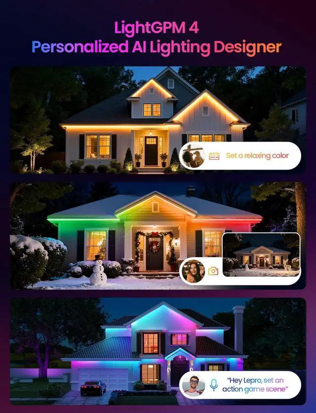 Alt view image 3 of 7 - SW1 AI Smart Outdoor LED Strip Lights - 49.2ft IP65 Waterproof RGBCW Light Strips 2700K-5700K Tunable Warm White APP Control(No Remote) 2.4G Wi-Fi Lights for Holiday Decor House Porch Eave