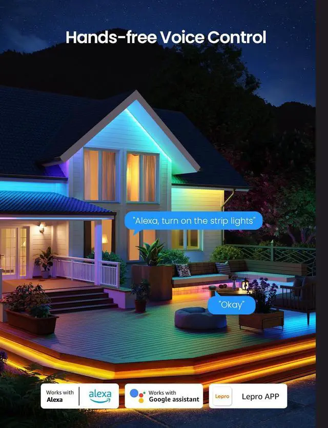 Alt view image 7 of 7 - SW1 AI Smart Outdoor LED Strip Lights - 49.2ft IP65 Waterproof RGBCW Light Strips 2700K-5700K Tunable Warm White APP Control(No Remote) 2.4G Wi-Fi Lights for Holiday Decor House Porch Eave