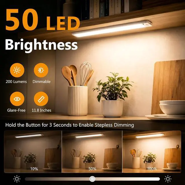 Alt view image 2 of 7 - Under Cabinet Lighting 12inch Rechargeable Closet Light LED Motion Sensor Indoor 2 Pack-3 Color Temps&4 Modes led light bar Long Lasting Stick-On Magnetic Led Lights for Kitchen Bookshelf
