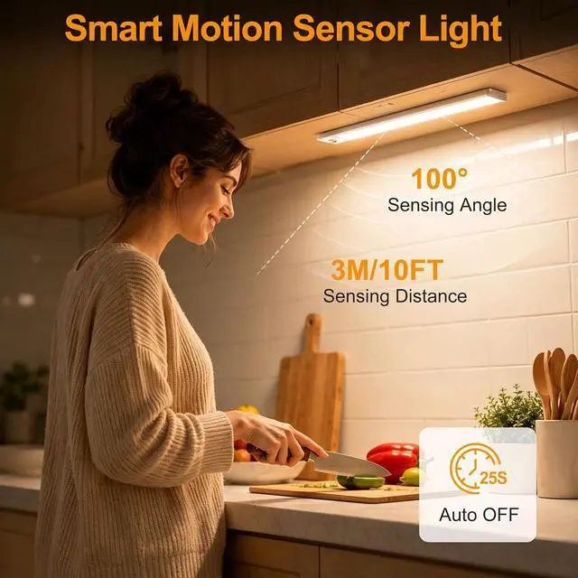Alt view image 6 of 7 - Under Cabinet Lighting 12inch Rechargeable Closet Light LED Motion Sensor Indoor 2 Pack-3 Color Temps&4 Modes led light bar Long Lasting Stick-On Magnetic Led Lights for Kitchen Bookshelf