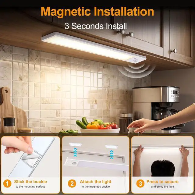 Alt view image 7 of 7 - Under Cabinet Lighting 12inch Rechargeable Closet Light LED Motion Sensor Indoor 2 Pack-3 Color Temps&4 Modes led light bar Long Lasting Stick-On Magnetic Led Lights for Kitchen Bookshelf