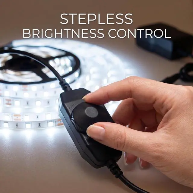Alt view image 2 of 7 - Dimmable LED Strip Lights with Knob Dimmer 20ft 6500K Daylight White 360 LEDs 12V Flexible Bright Lights with Strong Adhesive for Kitchen Cabinet Mirror Bedroom Christmas Decor