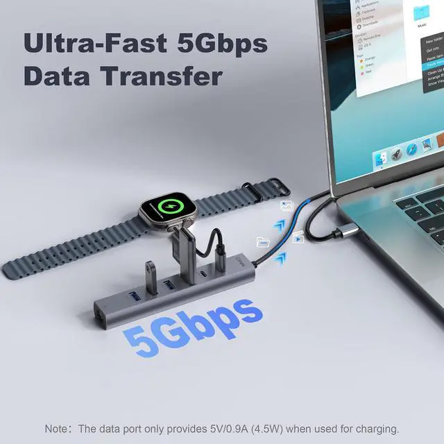 Alt view image 4 of 7 - USB C Hub with Ethernet 8-Port USB Hub 3.0 Multiport Hub with 3 USB-C &3 USB-A Port 5Gbps USB Splitter Gigabit Ethernet Aluminum USB Extender Hub Long Cable for MacBook Desktop Laptop PC