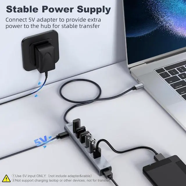 Alt view image 5 of 7 - USB C Hub with Ethernet 8-Port USB Hub 3.0 Multiport Hub with 3 USB-C &3 USB-A Port 5Gbps USB Splitter Gigabit Ethernet Aluminum USB Extender Hub Long Cable for MacBook Desktop Laptop PC