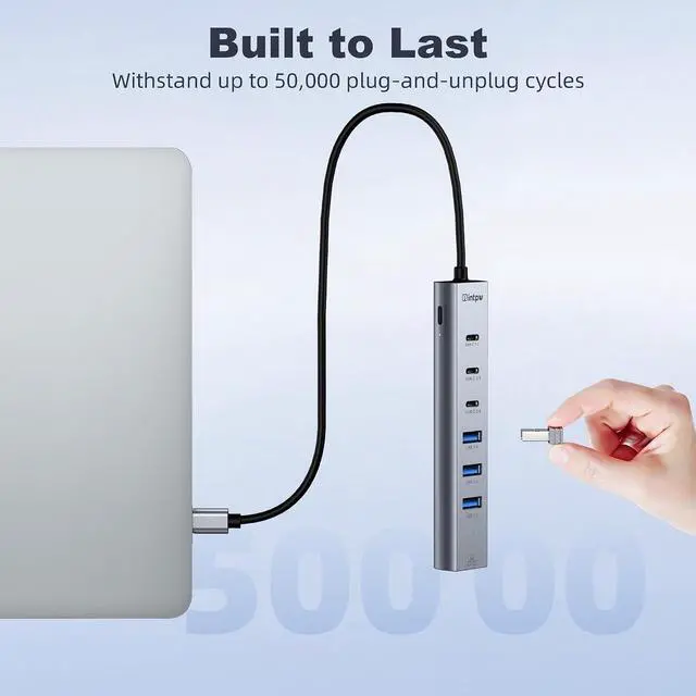 Alt view image 7 of 7 - USB C Hub with Ethernet 8-Port USB Hub 3.0 Multiport Hub with 3 USB-C &3 USB-A Port 5Gbps USB Splitter Gigabit Ethernet Aluminum USB Extender Hub Long Cable for MacBook Desktop Laptop PC