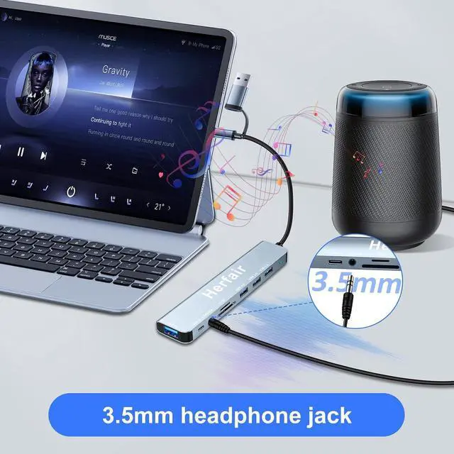 Alt view image 5 of 7 - USB Hub 3.0 USB C Hub with SD Card Reader Audio Jack 8 in 1 USB Extender Splitter Multiport Dongle Adapter for MacBook Pro Air and More PC/Laptop/Tablet Devices