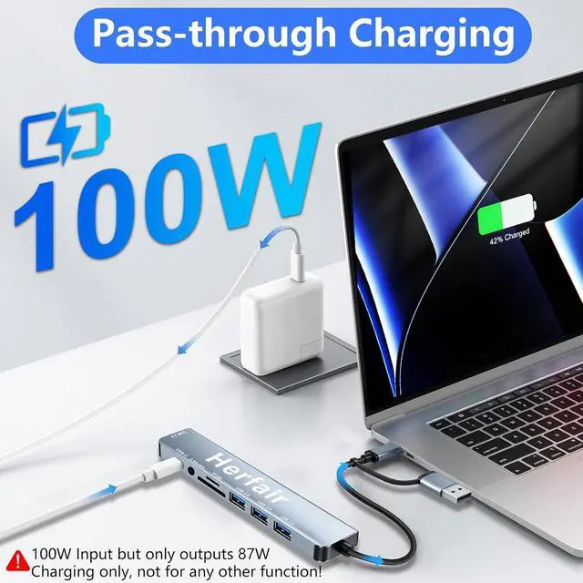 Alt view image 6 of 7 - USB Hub 3.0 USB C Hub with SD Card Reader Audio Jack 8 in 1 USB Extender Splitter Multiport Dongle Adapter for MacBook Pro Air and More PC/Laptop/Tablet Devices