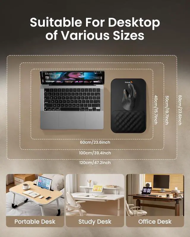 Alt view image 7 of 7 - Ergonomic Mouse Pad with Wrist Rest MP50 Mousepad with Massage Design Soft Memory Foam and Non-Slip PU Base for Pain Relief Desk Home Office 12x8 Inches Black (Mouse Not Included)