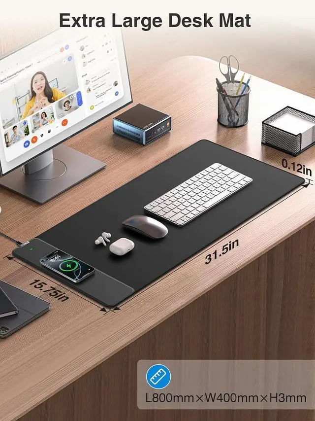 Alt view image 4 of 7 - Magnetic Wireless Charging Mouse Pad 31.5x15.8 Large Desk Mat | Waterproof Mousepad Smooth Glide Stitched Edge Non-Slip Rubber Base Desk Pad Computer Keyboard Mat No Adapter
