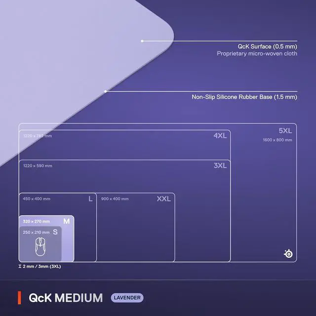 Alt view image 5 of 7 - QcK Cloth Gaming Mouse Pad - Exclusive Micro-Woven Surface - Optimized for Gaming Sensors - Maximum Control - Size M - Lavender