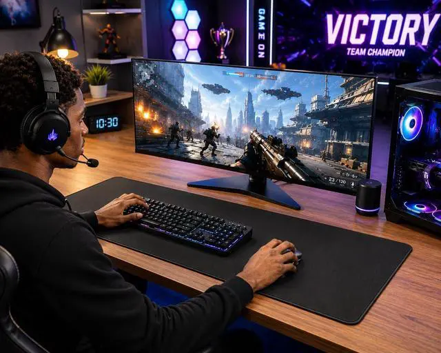 Alt view image 3 of 7 - Large Gaming Mouse Pad Desk Mat for Gamer 31.5 x 11.8 Black XL | Extended Size Design Superior Micro-Weave Cloth Non-Slip Rubber Base Durable Stitched Edges Water-Resistant Coating