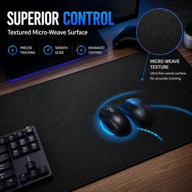 Alt view image 2 of 7 - Large Gaming Mouse Pad Desk Mat for Gamer 31.5 x 11.8 Black XL | Extended Size Design Superior Micro-Weave Cloth Non-Slip Rubber Base Durable Stitched Edges Water-Resistant Coating