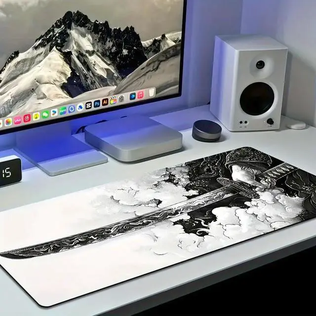 Alt view image 6 of 7 - Gaming Mouse Pad Cinematic Samurai Sword - 31.5x11.8 HD Print Japanese Art Desk Mat for Pro Gaming & Minimalist Office Non-Slip Stitched Edges Black and White