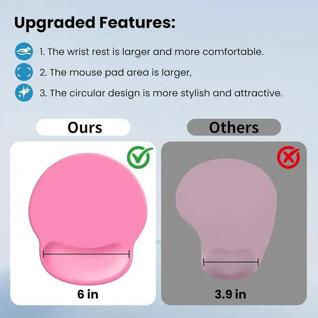 Alt view image 2 of 6 - Pink Mouse pad with Wrist Rest Relieving Pain Memory Foam Computer pad Ergonomic Desktop Mouse Silicone Material Mouse pad with Non-Slip PU Base (Pink)