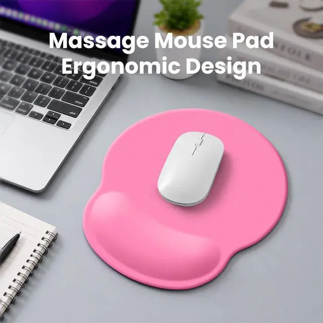 Alt view image 3 of 6 - Pink Mouse pad with Wrist Rest Relieving Pain Memory Foam Computer pad Ergonomic Desktop Mouse Silicone Material Mouse pad with Non-Slip PU Base (Pink)