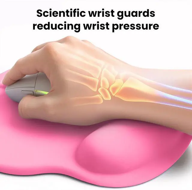 Alt view image 4 of 6 - Pink Mouse pad with Wrist Rest Relieving Pain Memory Foam Computer pad Ergonomic Desktop Mouse Silicone Material Mouse pad with Non-Slip PU Base (Pink)