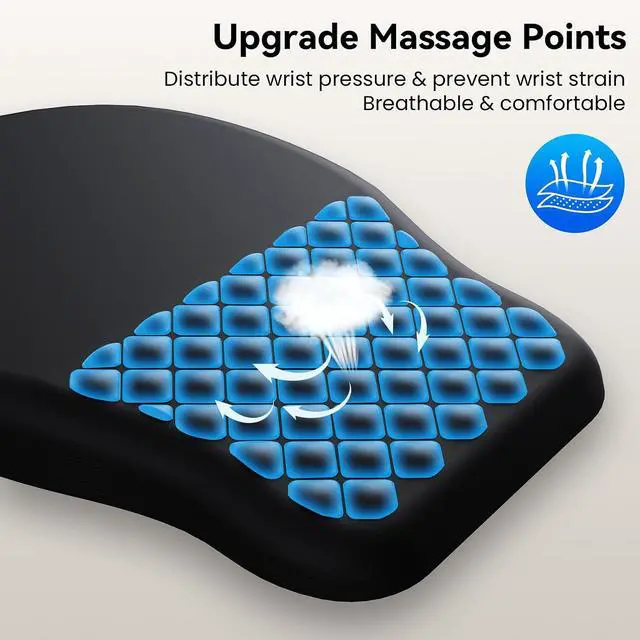 Alt view image 3 of 7 - Ergonomic Mouse Pad with Slope Wrist Support & Massage Bulge Memory Foam Wrist Rest Mousepad for Pain Relief Non-Slip PU Base for Office & Home 12.3x8.2 Inches Black