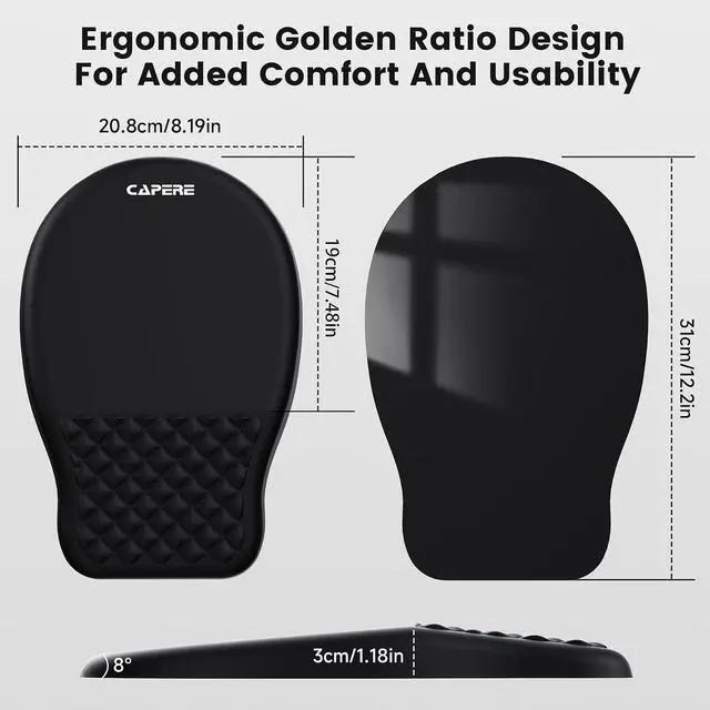 Alt view image 7 of 7 - Ergonomic Mouse Pad with Slope Wrist Support & Massage Bulge Memory Foam Wrist Rest Mousepad for Pain Relief Non-Slip PU Base for Office & Home 12.3x8.2 Inches Black