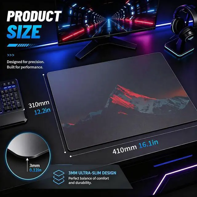 Alt view image 2 of 7 - Glass Gaming Mouse Pad 5.0 Nano Etched Surface Custom PU Non Slip Base Esports Level Speed & Precision Tempered Glass Waterproof & Durable 410mm*310mm Multi-Use Sizes (Snow Mountains)