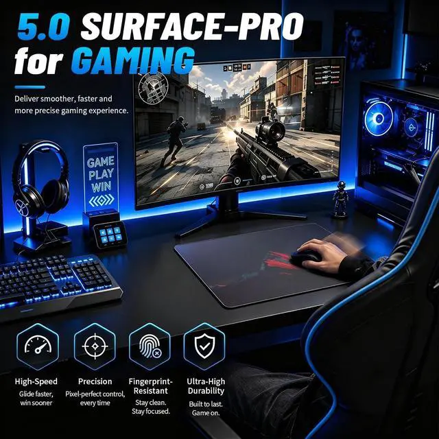 Alt view image 3 of 7 - Glass Gaming Mouse Pad 5.0 Nano Etched Surface Custom PU Non Slip Base Esports Level Speed & Precision Tempered Glass Waterproof & Durable 410mm*310mm Multi-Use Sizes (Snow Mountains)