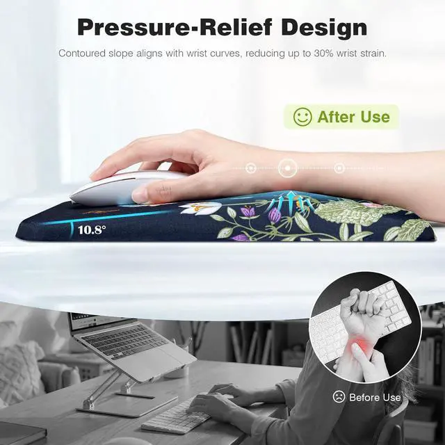 Alt view image 2 of 7 - Mouse Pad with Wrist Rest Floral Ergonomic Comfortable Pain Relief Mousepad Wrist Support for Computer Office