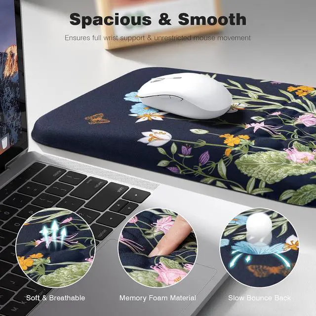 Alt view image 3 of 7 - Mouse Pad with Wrist Rest Floral Ergonomic Comfortable Pain Relief Mousepad Wrist Support for Computer Office