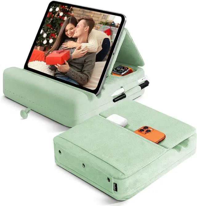 Alt view image 7 of 7 - Tablet Pillow Stand with Storage Foldable iPad Holder for Lep Bed Sofa and Desk - Soft Pad Dock with Pocket and Stylus Mount Compatible with 4-13 iPad Pro/Air/Mini Galaxy Tab Kindle