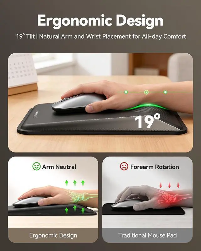Alt view image 2 of 7 - Ergonomic Mouse Pad with Wrist Rest Mousepad with Wrist Support with Built-in Memory Foam and Ergonomic Slope Design Relieves Carpal Tunnel Syndrome Pain Mouse Pads for Office Gaming