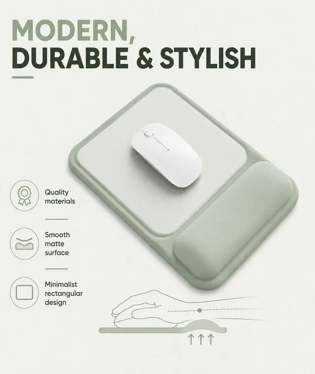 Alt view image 5 of 7 - Ergonomic Mouse Pad with Wrist Rest Gel Mousepad with Soft Wrist Support Non-Slip PU Base Smooth Surface Mouse Pad for Wrist Pain Relief Computer Laptop Office Home & Gaming (Sage Green)