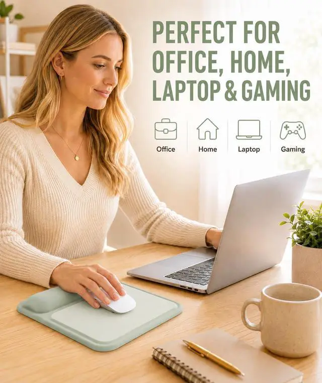 Alt view image 7 of 7 - Ergonomic Mouse Pad with Wrist Rest Gel Mousepad with Soft Wrist Support Non-Slip PU Base Smooth Surface Mouse Pad for Wrist Pain Relief Computer Laptop Office Home & Gaming (Sage Green)