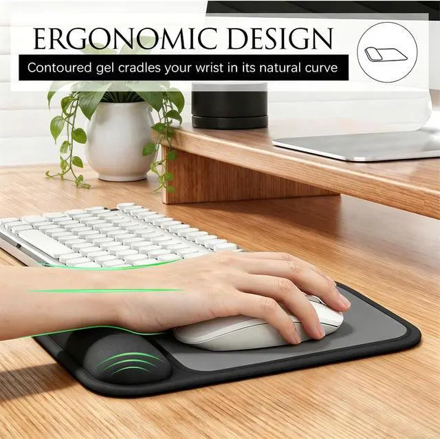 Alt view image 3 of 7 - Ergonomic Mouse Pad with Gel Wrist Rest 10 x 7.25 in Black | 40% Larger Rectangular Design-No More Hitting Edges Mid-glide Savior of Pain Relief Smooth Lycra Surface Non-Slip PU Base