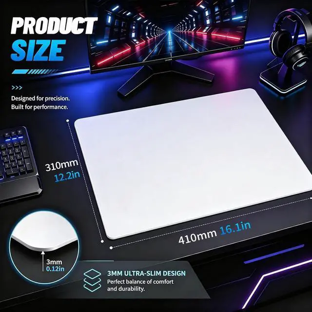 Alt view image 2 of 7 - Glass Gaming Mouse Pad 5.0 Nano Etched Surface Custom PU Non Slip Base Esports Level Speed & Precision Tempered Glass Waterproof & Durable 410mm*310mm Multi-Use Sizes (White)