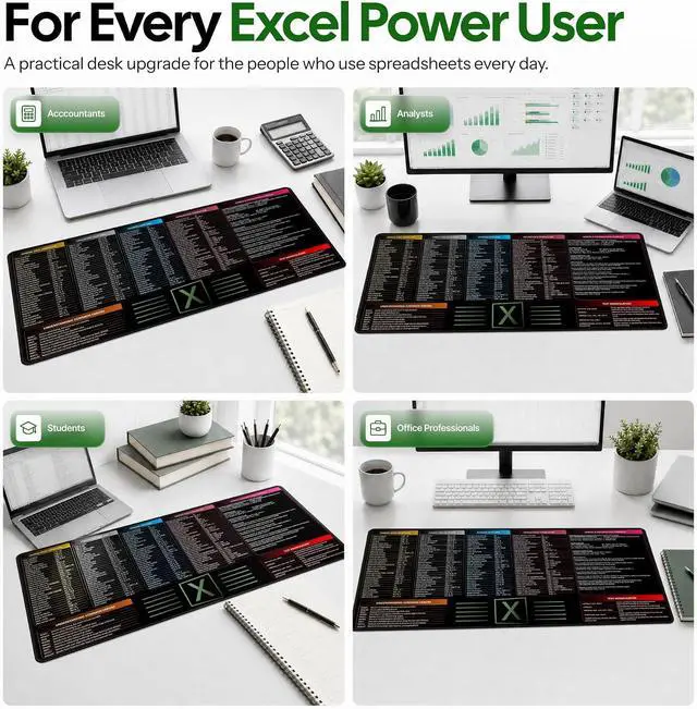 Alt view image 5 of 7 - Large Excel Cheat Sheet Desk Pad | Excel Pad Shortcut Keys Mouse Mat - Extended Office Excel Mouse Pad with Excel Shortcuts & Formulas | Waterproof | XL Giant Deskpad for Desk 35.5 x 15.7